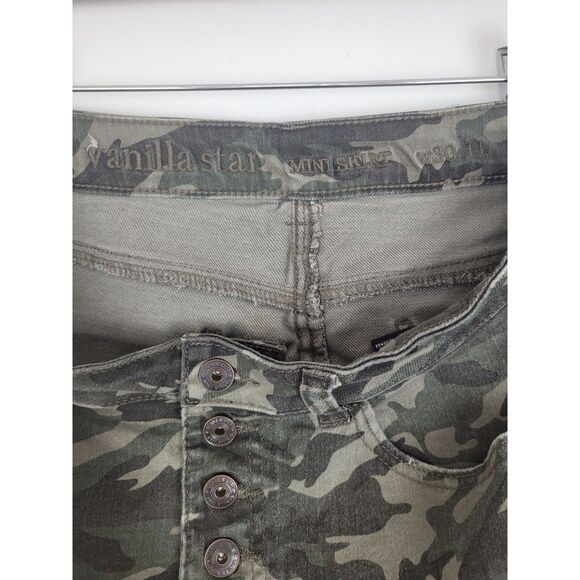 Vanilla Star Skirt 11 Womens Camouflage Mini Length Button Fly Raw Hem Denim - Picture 6 of 8